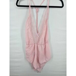 Oh La La Cheri Paris Pink Sheer Chiffon Lace Teddy Bodysuit 1X/2X Lingerie